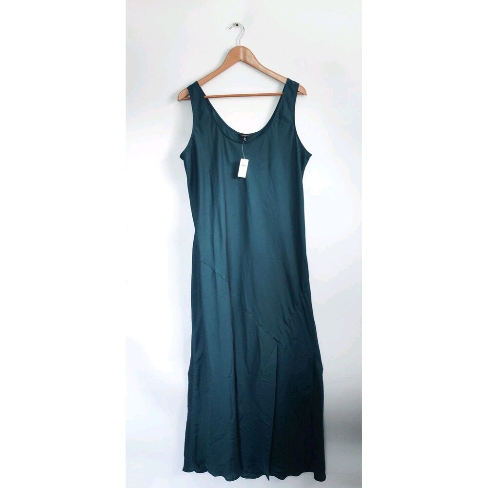 New Banana Republic Teal Silky Twill Slit Maxi Slip Tank Dress Size XL NWT Satin - Picture 6 of 16
